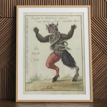 Astaroth - Compendium of Demonology Art Print, Vintage Demon Print Wooden Frame Red Pants Black
