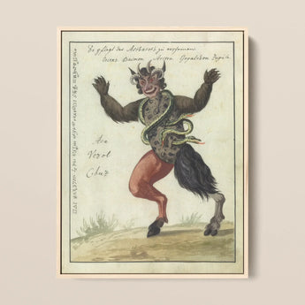 Astaroth - Compendium of Demonology Framed Canvas, Green Snake-themed Wall Art Black Horns Red Pants