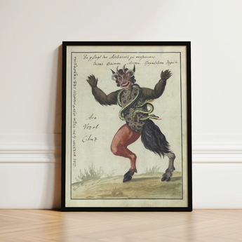 Framed Vintage Illustration Horned Demonic Figure Black Red Demonology Art Print, Grim Grimoire Hand, Ember Eyes Track