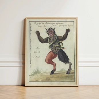 Framed Vintage Illustration Horned Demonic Figure Red Legs Demonology Art Print, Grim Grimoire Hand, Ember Eyes Track