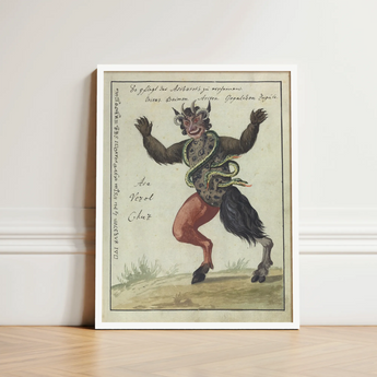 Framed Vintage Illustration Horned Demonic Figure Red Legs Demonology Art Print, Grim Grimoire Hand, Ember Eyes Track