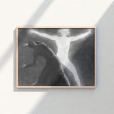 Minimalist Wooden-framed Black-and-white Artwork Dramatic Ethereal Figure Outstretched Hypnotist Exudes Sculptural, Sascha Schneider Art