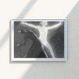Minimalist White-framed Black-and-white Artwork Two Figures Dramatic Poses Hypnotist Exudes Sculptural, Sascha Schneider Art Print,