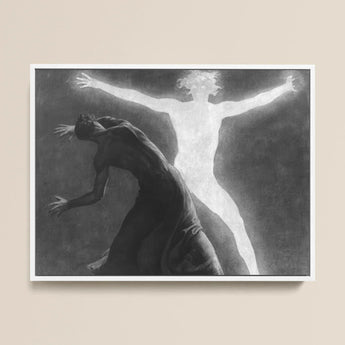 Astral Man - Sascha Schneider Art Print / Canvas Black-and-white Framed Artwork Dramatic Scene Two Figures Dark Hypnotist Exudes
