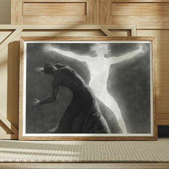Astral Man - Sascha Schneider Art Print, Framed Black White Artwork Two Stylized Figures
