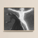 Astral Man - Sascha Schneider Framed Canvas, 16x12’’ / 41x31cm / Natural Floating Frame, Framed Monochromatic Painting Two Figures Dark