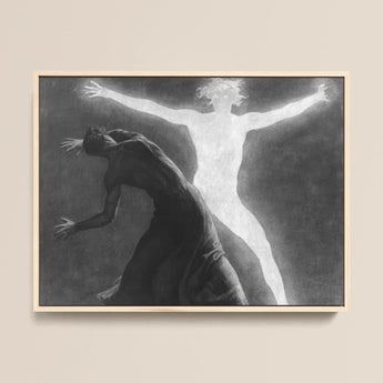 Astral Man - Sascha Schneider Framed Canvas, 16x12’’ / 41x31cm / Natural Floating Frame, Framed Monochromatic Painting Two Figures Dark