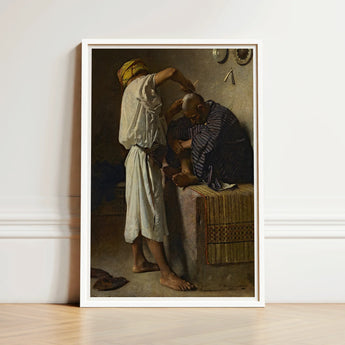 At the Barber Shop - Leon Bonnat Art Print / Canvas White-framed Reproduction Painting Jean-léon Gérôme, Prints