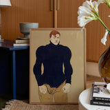 Athlete - Edward Penfield Art Print / Canvas Framed Illustration Man Navy Blue Turtleneck Tan Pants Penfield’s, Harper’s Monthly, Director,