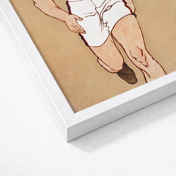 White Framed Artwork Stylized Illustration Legs Shorts Dark Athlete Running, Penfield’s, Warm Sand-ochre Field, Edwardian Sporting Ideal,