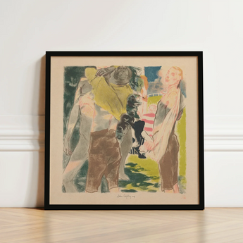 Framed Artwork Stylized Colorful Illustration Figures Outdoor Scene Athletes Dressing, John Copley, Strips, Interwar British Sporting, Men