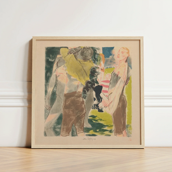 Framed Artwork Stylized Colorful Illustration Figures Outdoor Scene Athletes Dressing, John Copley, Strips, Interwar British Sporting, Men