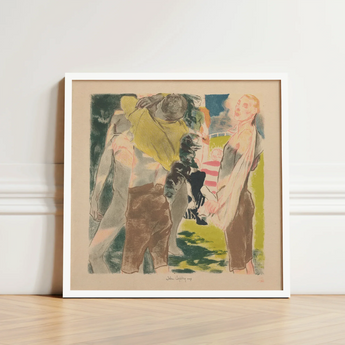 Framed Artwork Stylized Colorful Illustration Figures Outdoor Scene Athletes Dressing, John Copley, Strips, Interwar British Sporting, Men