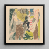 Athletes Dressing - John Copley Art Print / Canvas Black-framed Artwork Stylized Colorful Figures Abstract Composition, Strips, Interwar