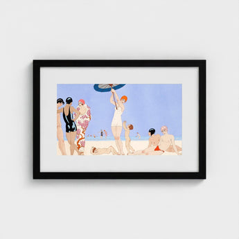 Au Lido - George Barbier 1920s Beach Fashion Art Print / Canvas Black-framed Deco-style Scene Stylized Figures, Chic, Prints
