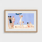 Au Lido - George Barbier 1920s Beach Fashion Art Print / Canvas Scene Light Wood Frame White, Chic, Prints