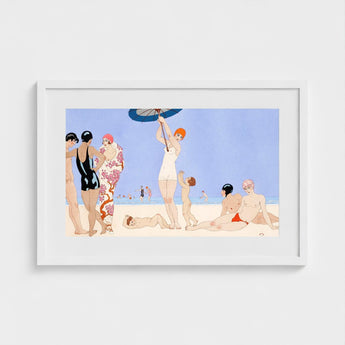 Au Lido - George Barbier 1920s Beach Fashion Art Print / Canvas Artistic Scene White Frame Stylized Figures, Chic, Prints