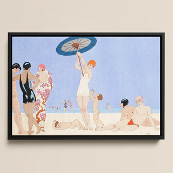 Au Lido - George Barbier 1920s Beach Fashion Art Print / Canvas Art Deco-style Framed Painting Beachgoers Vintage Swimwear Blue George