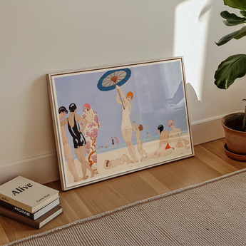 Au Lido - George Barbier 1920s Beach Fashion Art Print / Canvas Art Deco-style Framed Beach Scene Poster Stylized Figures George Barbier,