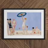 Au Lido - George Barbier 1920s Beach Fashion Art Print / Canvas Art Deco-style Framed Print Beach Scene Stylized Figures George Barbier,