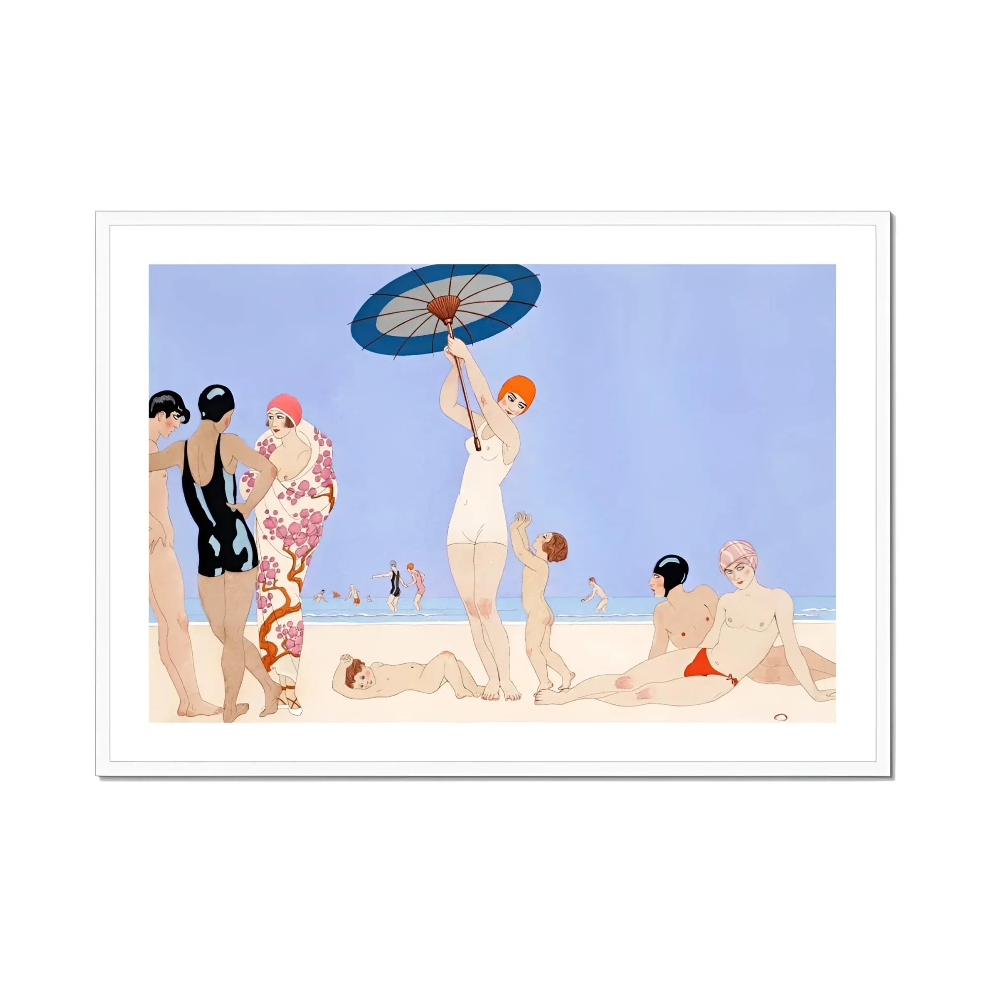 Au Lido - George Barbier 1920s Beach Fashion Art Print, Framed Beach Scene Art Print