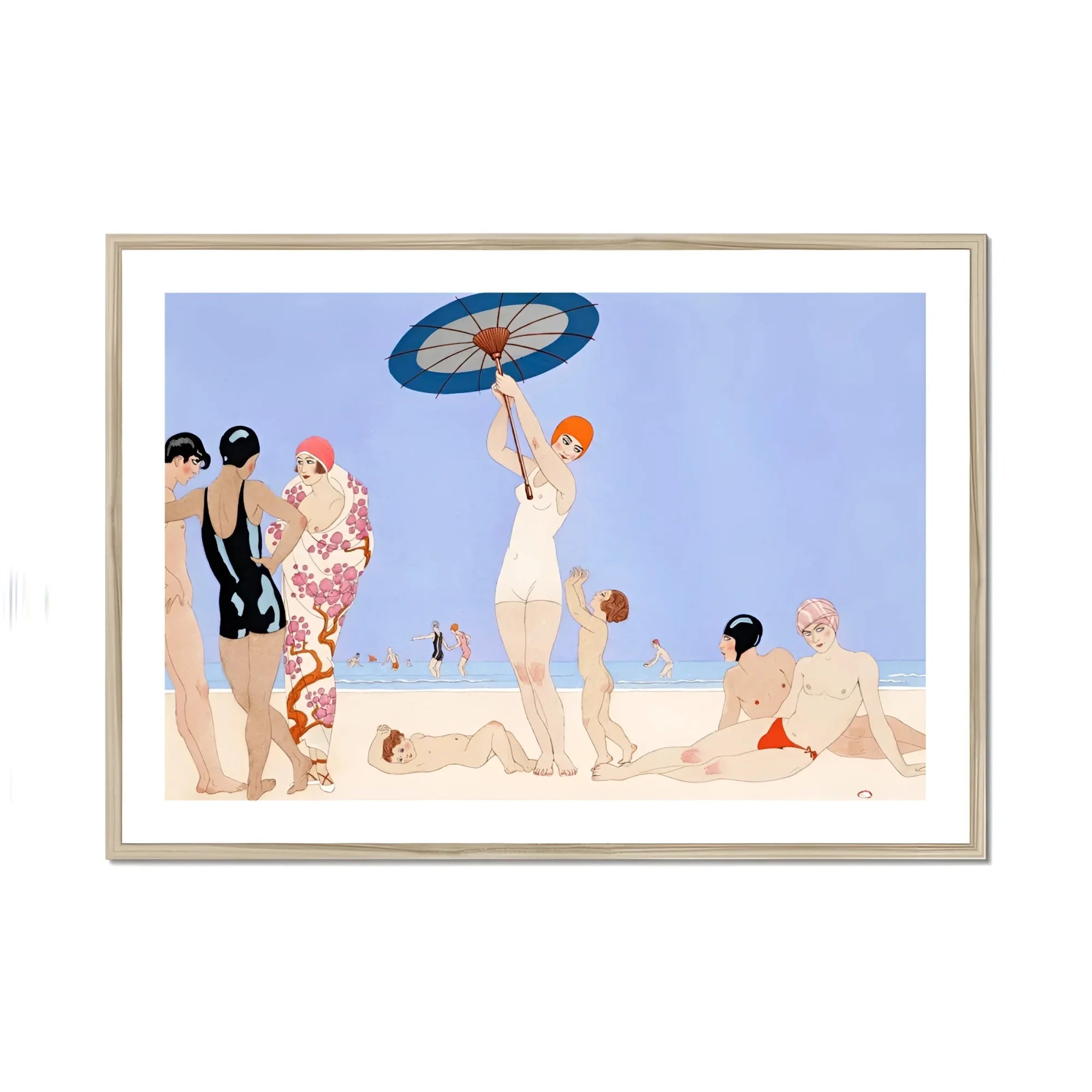 Au Lido - George Barbier 1920s Beach Fashion Art Print, Framed Beach Scene Print