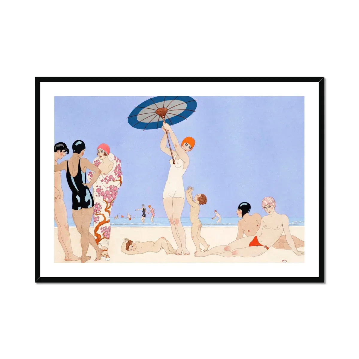 Au Lido - George Barbier 1920s Beach Fashion Art Print, Framed Beach Scene Painting