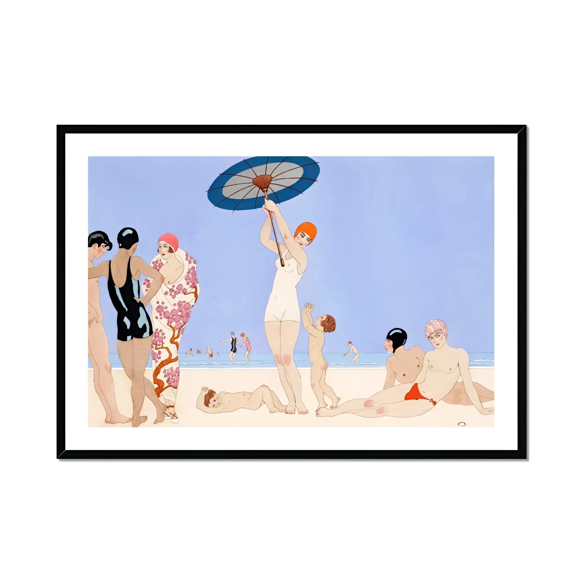 Au Lido - George Barbier 1920s Beach Fashion Art Print, Framed Beach Scene Painting