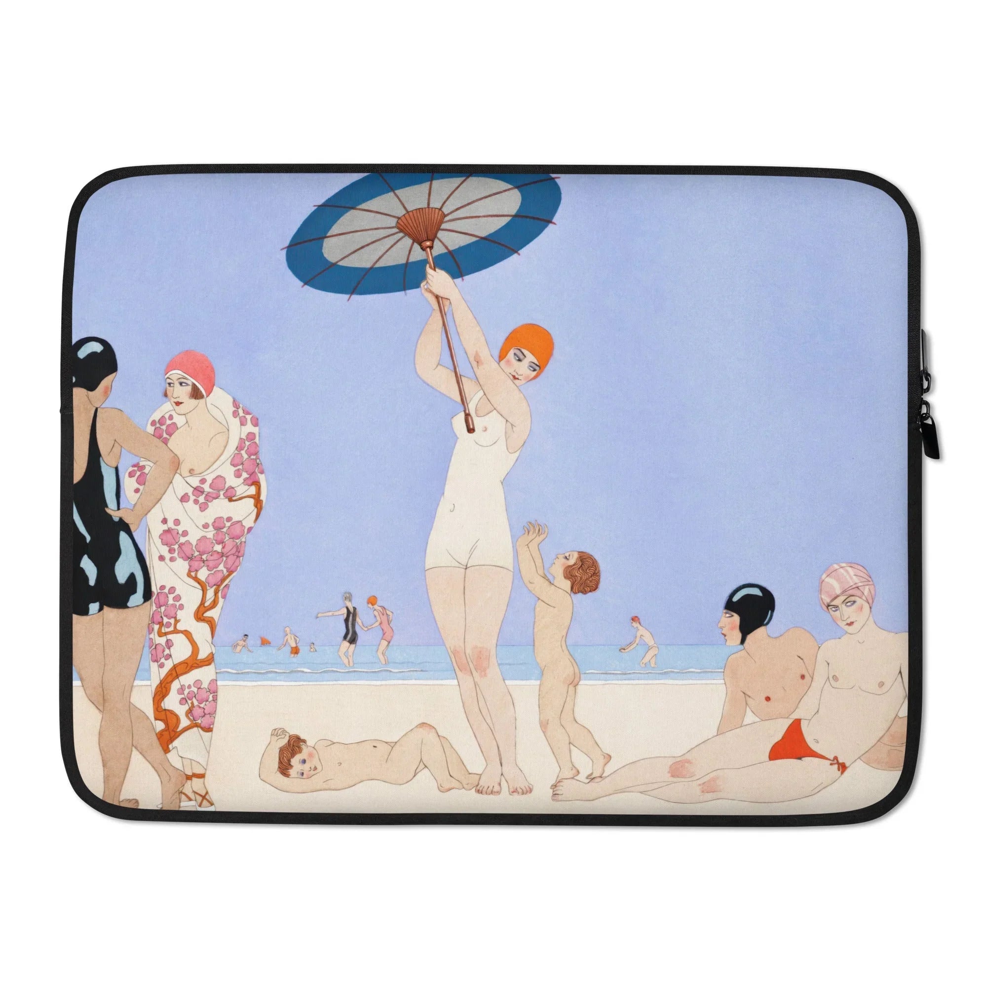 Au Lido - George Barbier 1920s Fashion Art Laptop Sleeve, Laptop Sleeve Vintage-style Beach Scene Illustration