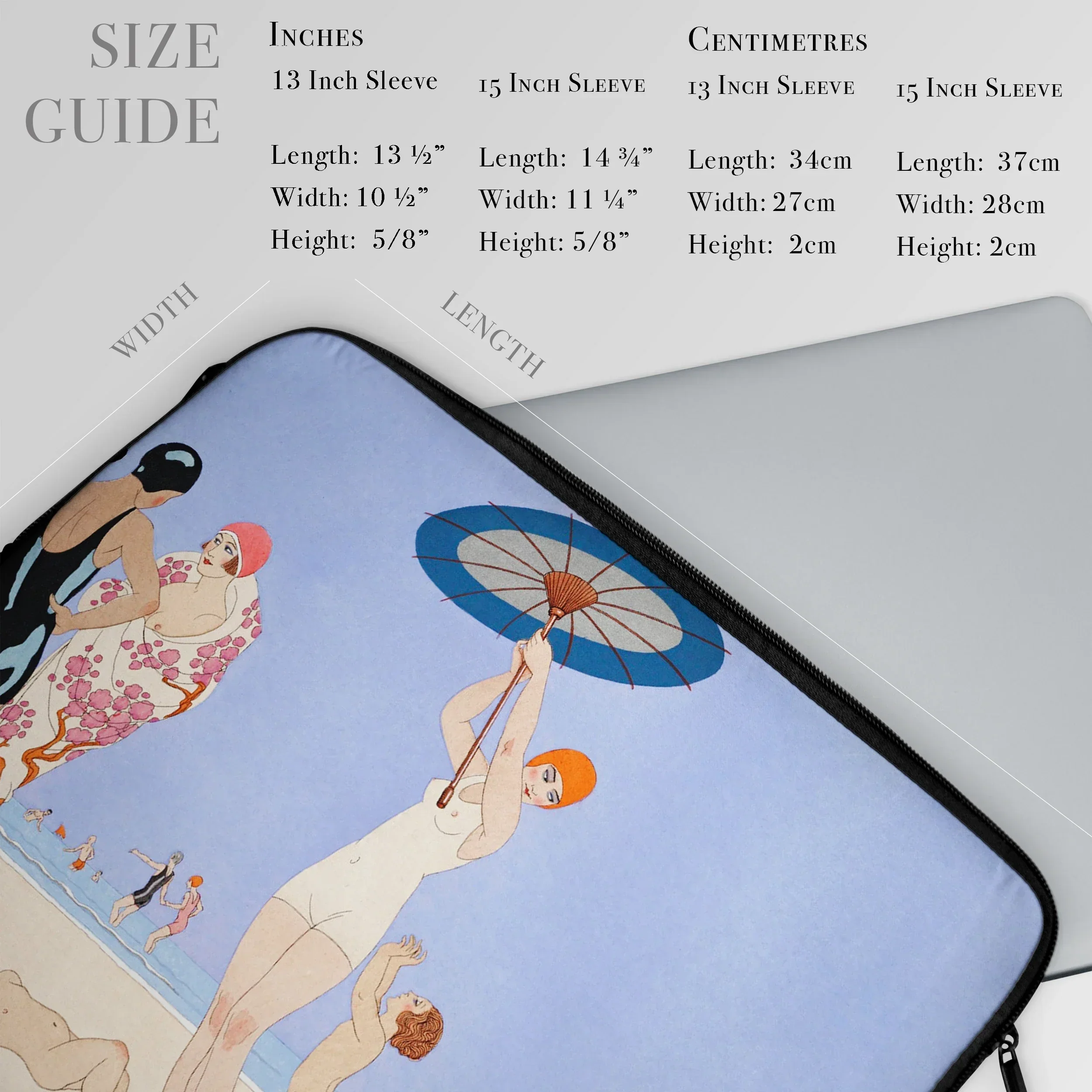 Au Lido - George Barbier 1920s Fashion Art Laptop Sleeve, Laptop Sleeve Vintage-style Beach Illustration Women