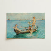 Rectangular Canvas Painting Four Nude Boys Wooden Rowboat Henry Scott Tuke, August Blue, Suspends, Newlyn School’s Maritime