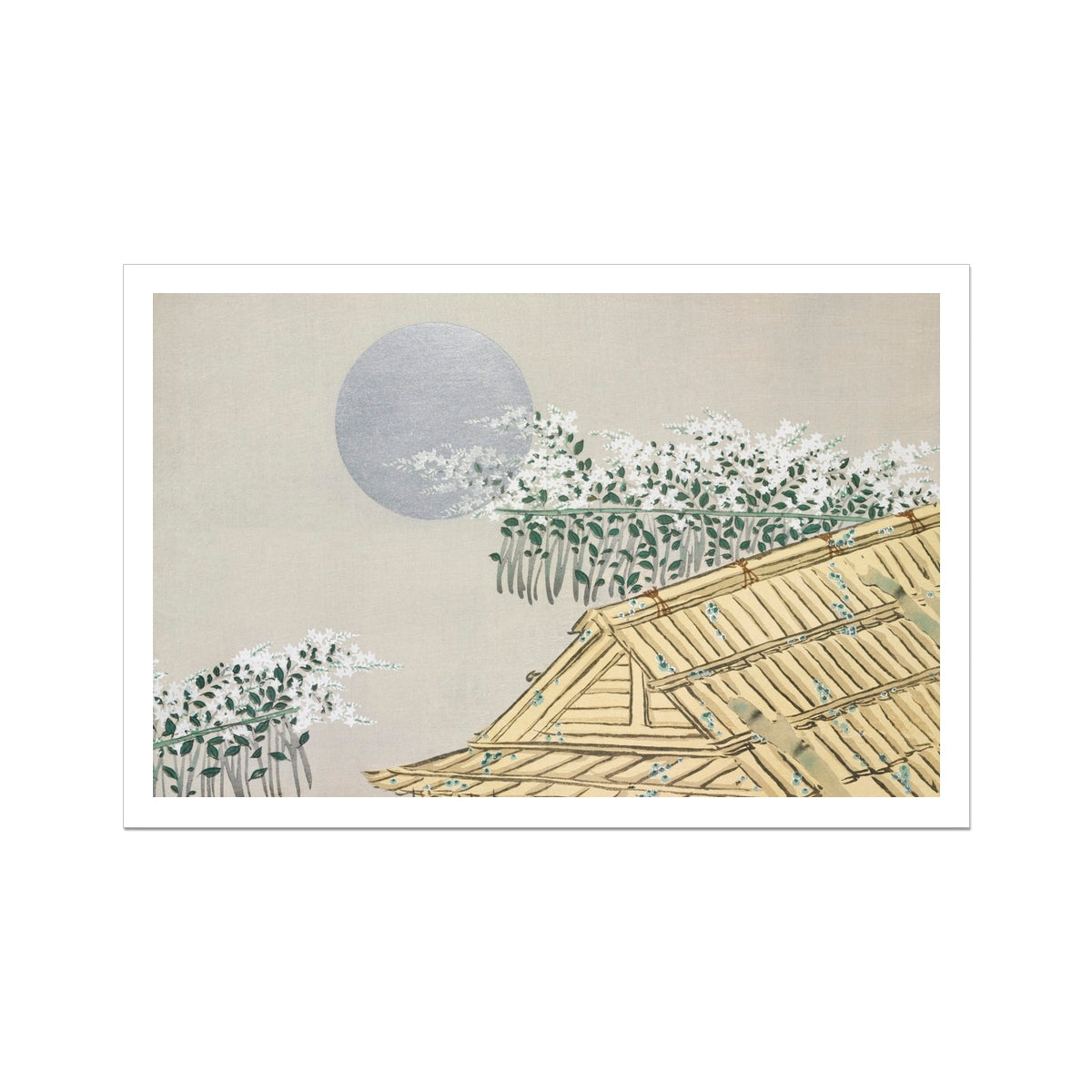 Autumn Evening Kamisaka Sekka Art Print, 36x24’’ / 92x61cm / Unframed, Japanese Style House Moonlit Sky