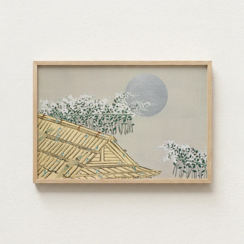 Minimalist Framed Artwork Stylized Traditional Japanese Roof White Kamisaka Sekka Art, Print, Lacquered Hush Presses