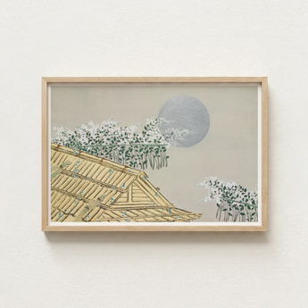 Minimalist Wooden-framed Artwork Traditional Japanese-style Roof White Blossoms Kamisaka Sekka Art, Print, Lacquered Hush Presses