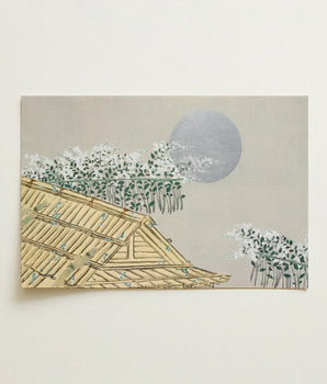 Minimalist Canvas Painting Traditional Japanese-style Roof Beige Wooden Kamisaka Sekka Art, Print, Lacquered Hush Presses