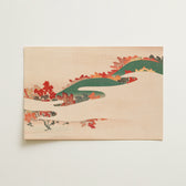 Rectangular Japanese-style Print Stylized Autumn Trees Vibrant Reds Kamisaka Sekka, Art, Hills, Ritual Called Momijigari, Late