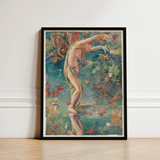 Autumn Scattering Leaves - John La Farge Art Print / Canvas Framed Fairy Moth Wings Draped Green, Farge’s, Winged Psyche-figure Poised,