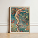 Autumn Scattering Leaves - John La Farge Art Print / Canvas Framed Artwork Winged Figure Green Purple Fabric Amidst, Farge’s, Psyche-figure