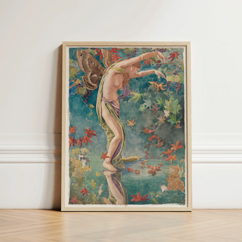 Autumn Scattering Leaves - John La Farge Art Print / Canvas Framed Artwork Winged Figure Green Purple Fabric Amidst, Farge’s, Psyche-figure