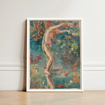 Autumn Scattering Leaves - John La Farge Art Print / Canvas Framed Fairy Moth Wings Draped Green, Farge’s, Winged Psyche-figure Poised,