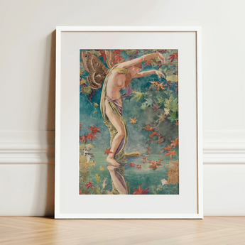 Autumn Scattering Leaves - John La Farge Art Print / Canvas Framed Art Print Graceful Nude Figure Wings Fabric Autumn Scattering Leaves,