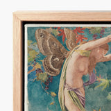 Autumn Scattering Leaves - John La Farge Art Print / Canvas Framed Textile Artwork Figure Moth Wings Teal Background, Farge’s, Winged