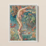 Autumn Scattering Leaves - John La Farge Art Print / Canvas Framed Vintage-style Illustration Winged Fairy Green Purple Drapery Autumn