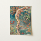 Autumn Scattering Leaves - John La Farge Art Print / Canvas Vintage-style Print Winged Figure Green Purple Fabric Surrounded Autumn