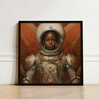 Framed Artwork Black Astronaut Detailed Silver White Spacesuit Lesbian, Aesthetic, Queerest