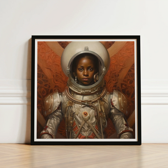 Framed Artwork Black Astronaut Detailed Silver Gold Spacesuit Lesbian, Aesthetic, Queerest