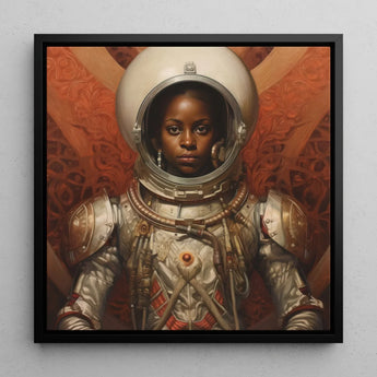 Ava - Black Lesbian Astronaut Art Print / Canvas Framed Portrait Black Astronaut Detailed Silver Gold Spacesuit Lesbian Astronaut,