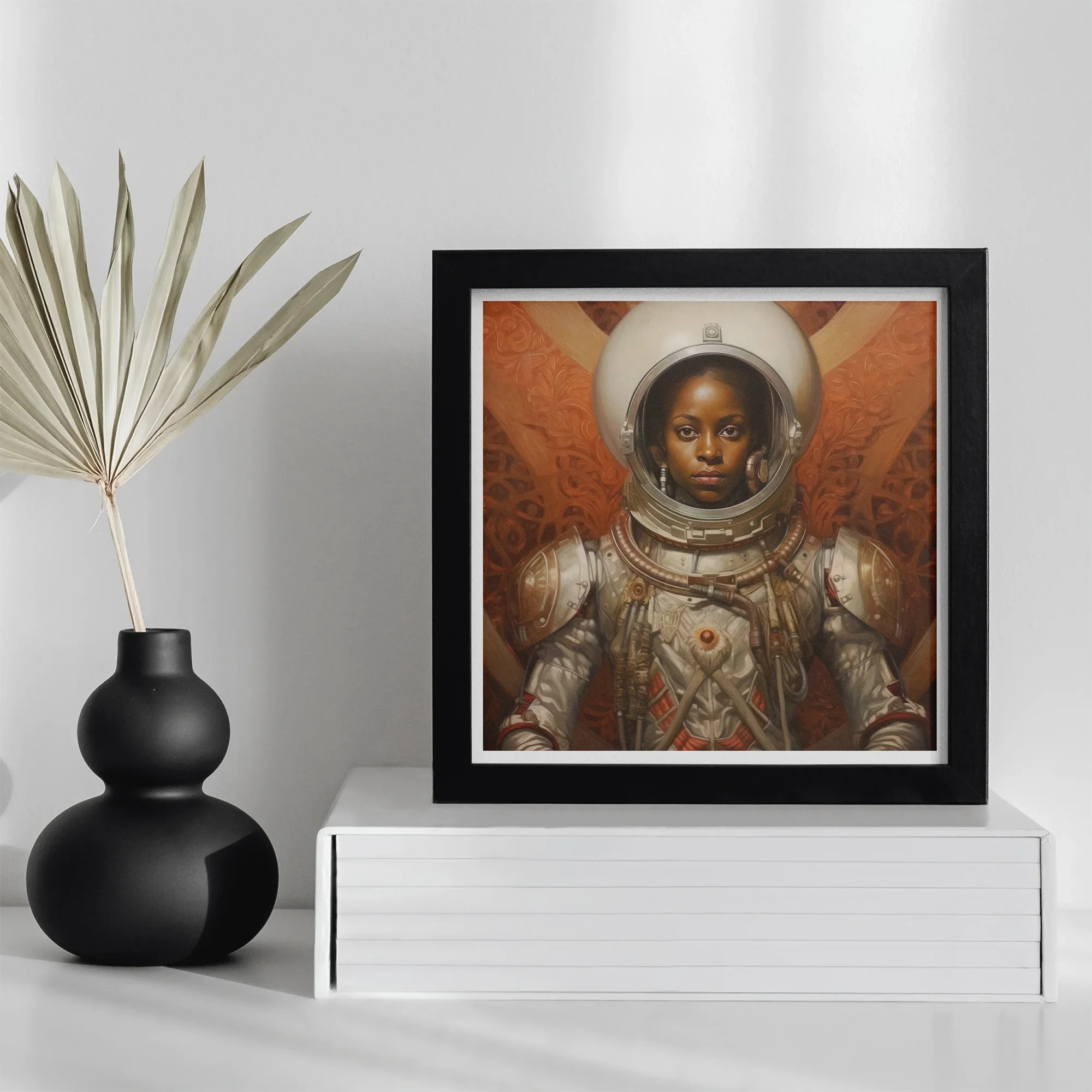 Ava - Black Lesbian Astronaut Art Print, Framed Portrait Astronaut Dark Skin Ornate Spacesuit