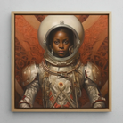 Ava - Black Lesbian Astronaut Framed Canvas, 12x12’’ / 31x31cm / Natural Floating Frame, Painting Black Woman Astronaut Suit