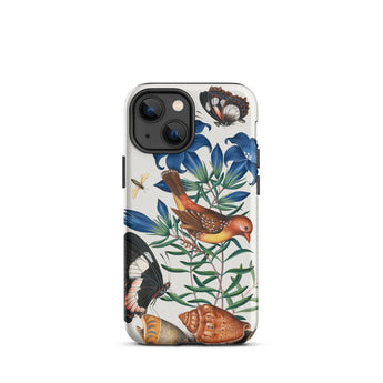 Avadavat Gentian Sawfly Swallowtail and Shells - James Bolton Iphone Case, 13 Mini / Matte, Floral Fauna Patterned Phone Case